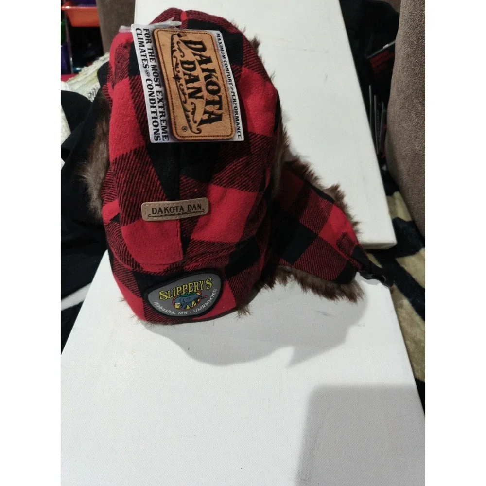 Dakota Dan Red Black PlaidTrapper Hat – Faux Fur Lined Winter Aviator Cap